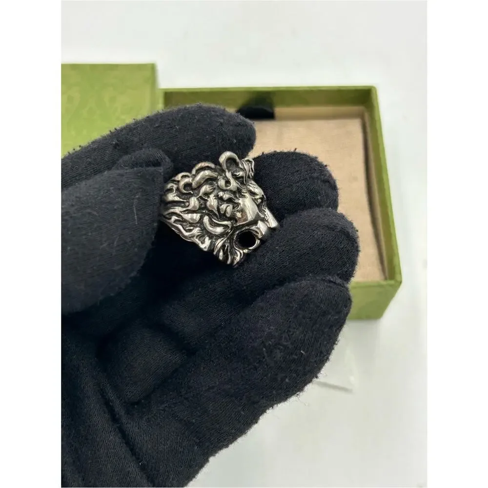 Unisex, Gucci, aged silver Lionhead ring open mouth, roaring expression, size 8